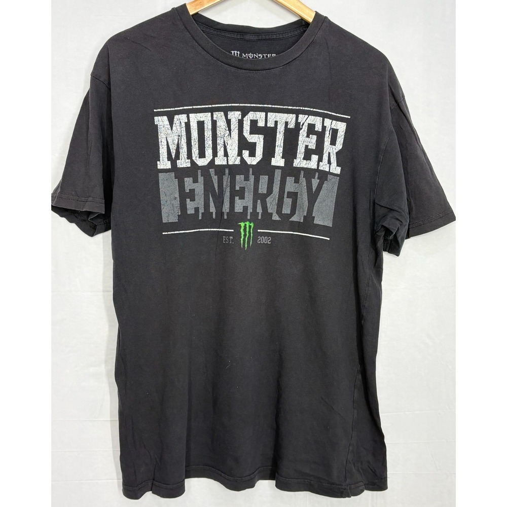 Monster Energy Est. 2002 T-Shirt Mens Black Cotton Crew Neck Graphic Large Y2K